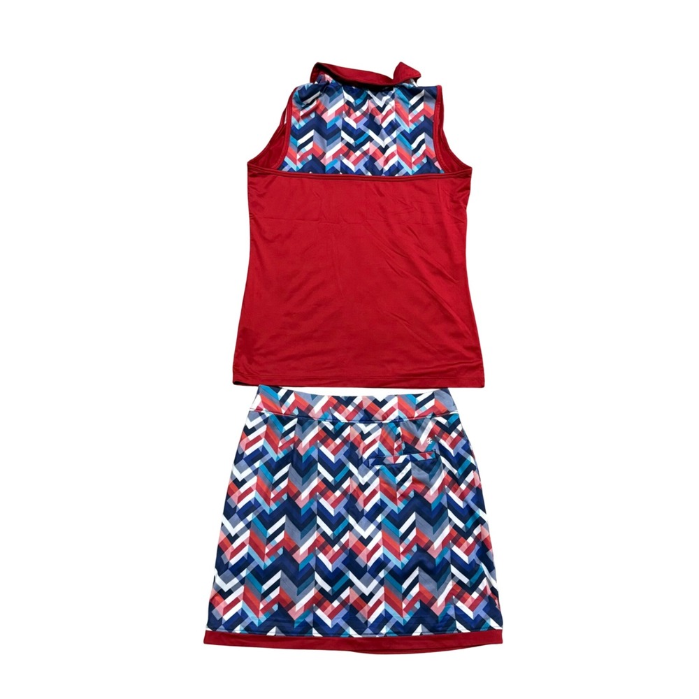 Izod Golf Womens XS Red Sleeveless Polo and Chevron Skort 2 Piece Set - Picture 5 of 5